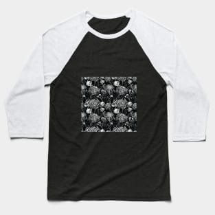 Black & White Abstract Botanical Digital Baseball T-Shirt